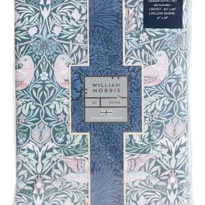 NEW WILLIAM MORRIS Home 3PC King Cotton Duvet Cover Set Bird Dark Mineral
